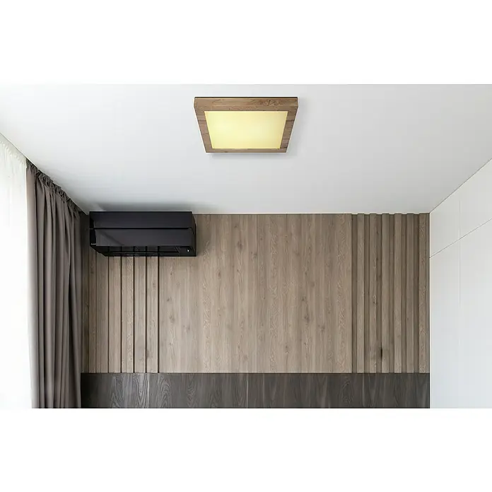 Globo LED-Deckenleuchte Xavvi - 16 W, Warmweiß, Braun, L x B x H: 35 x 35 x 6 cm - Quadratische Deckenleuchte mit Holzrahmen und warmem Licht, die eine gemütliche Atmosphäre in dem modern gestalteten Raum schafft.