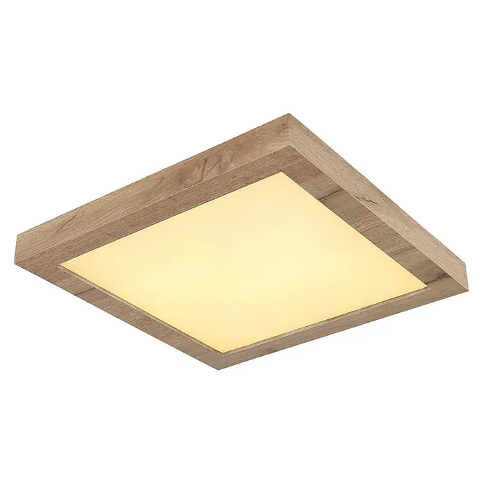Globo LED-Deckenleuchte Xavvi - 16 W, Warmweiß, Braun, L x B x H: 35 x 35 x 6 cm - Diese quadratische Deckenleuchte mit Holzrahmen sorgt für eine gemütliche Atmosphäre in jedem Raum.