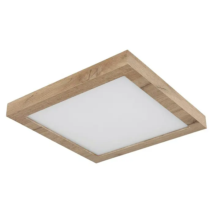 Globo LED-Deckenleuchte Xavvi - 16 W, Warmweiß, Braun, L x B x H: 35 x 35 x 6 cm - Quadratische Deckenleuchte mit Holzrahmen und weißer Lichtfläche für eine moderne und stilvolle Beleuchtung.