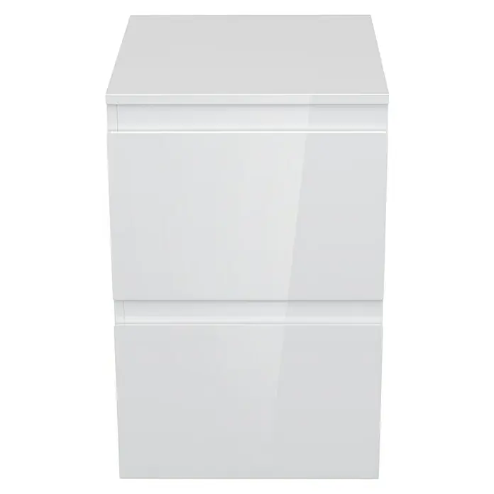 Camargue Espacio Unterschrank - 40 x 46 x 60 cm, Gama weiß glänzend - Ein weißer Badezimmerschrank mit zwei Schubladen. Der minimalistische Schrank ist ideal für moderne Badezimmer.