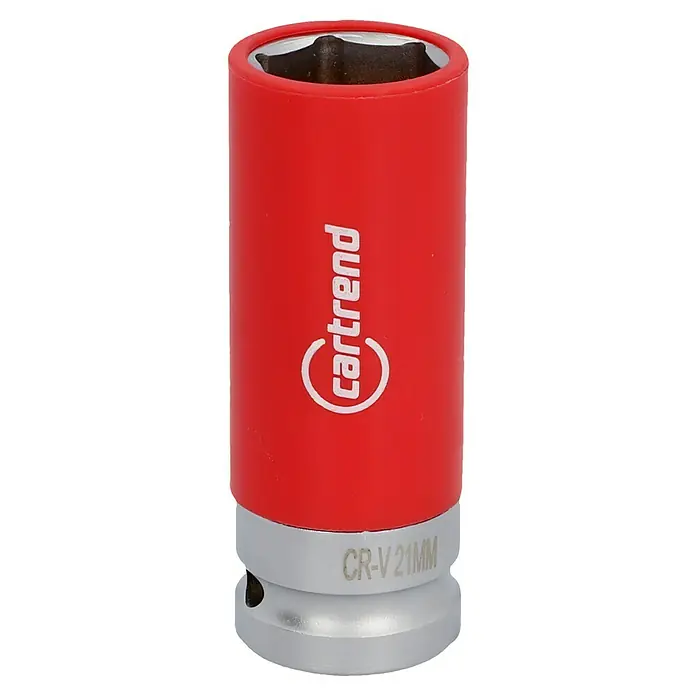 Cartrend Steckschlüssel-Set - Gesamtumfang: 4 -tlg. - Ein roter Cartrend CR-V 21mm Steckschlüssel für den Werkzeugkasten. Ideal für Reifenwechsel und Reparaturen am Auto.