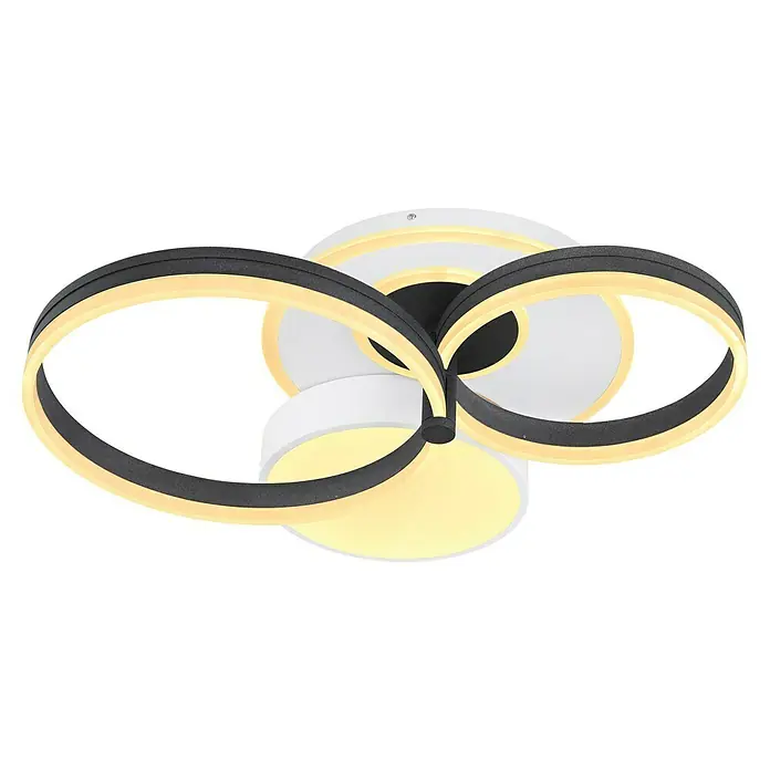 Globo LED-Deckenleuchte Jack - 48 W, Schwarz/Weiß, Warmweiß, L x B x H: 690 x 590 x 160 mm - Moderne Deckenleuchte mit verschlungenen, schwarz-goldenen Elementen und warmweißem Licht für eine stilvolle Beleuchtung.