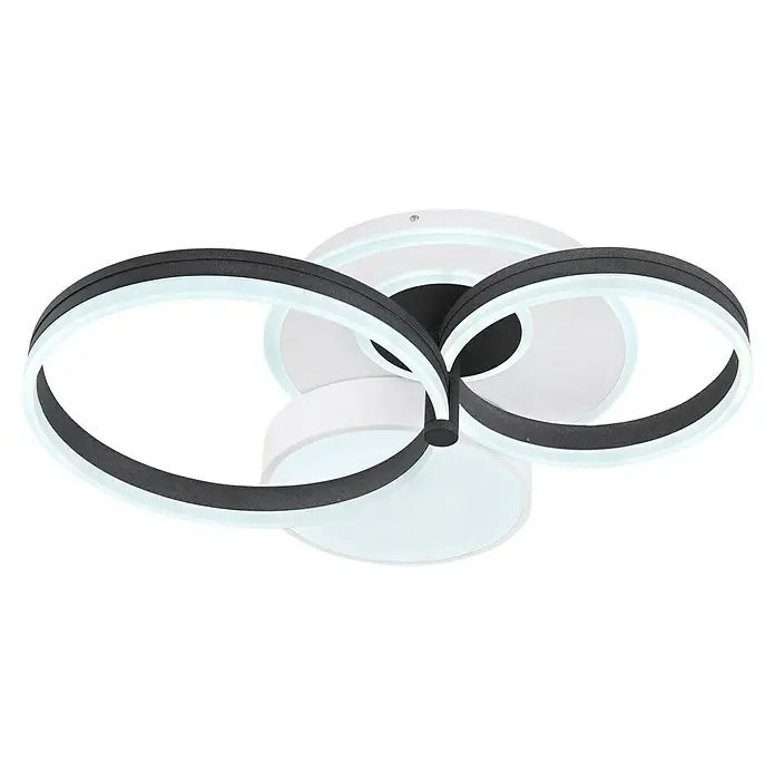 Globo LED-Deckenleuchte Jack - 48 W, Schwarz/Weiß, Warmweiß, L x B x H: 690 x 590 x 160 mm - Moderne Deckenleuchte mit geschwungenen, schwarz-weißen LED-Elementen, die ein elegantes und helles Ambiente schaffen.