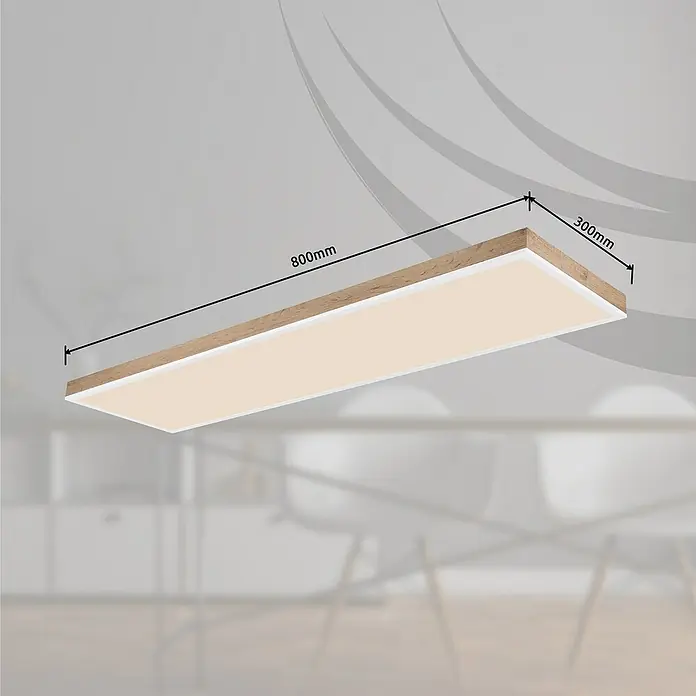 Globo LED-Deckenleuchte Doro - 36 W, L x B x H: 120 x 30 x 7,5 cm, Weiß, Holzoptik, Neutralweiß - Helle LED-Deckenleuchte mit Holzrahmen. Die Maße sind 800mm x 300mm. Ideal für moderne Innenräume, die eine stilvolle Beleuchtung benötigen.