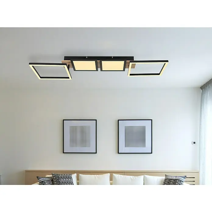 Globo LED-Deckenleuchte Bossy - 36 W, L x B x H: 100 x 27 x 11 cm, Schwarz/Holzoptik, Warmweiß - Moderne LED-Deckenleuchte mit quadratischem Design, ideal für stilvolle Wohnräume und energieeffiziente Beleuchtung. Elegantes Erscheinungsbild.
