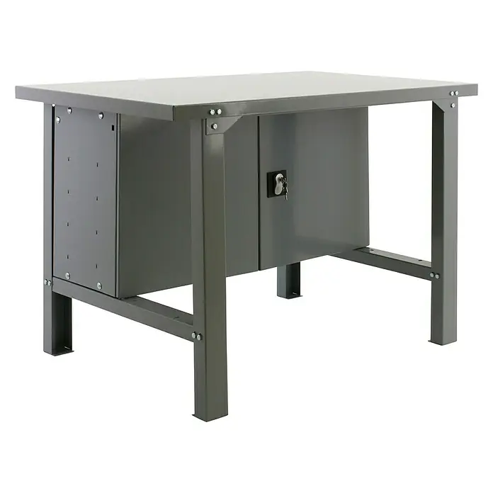 Simonrack Simonwork Werkbank BT6L METAL CABINET 1500 - L x B: 73 x 150 cm, Arbeitshöhe: 83 cm, Belastbarkeit: 600 kg, Grau - Metallwerkbank mit Schrank und Schlüssel für sichere Aufbewahrung von Werkzeugen und Ausrüstung. Ideal für Werkstätten.