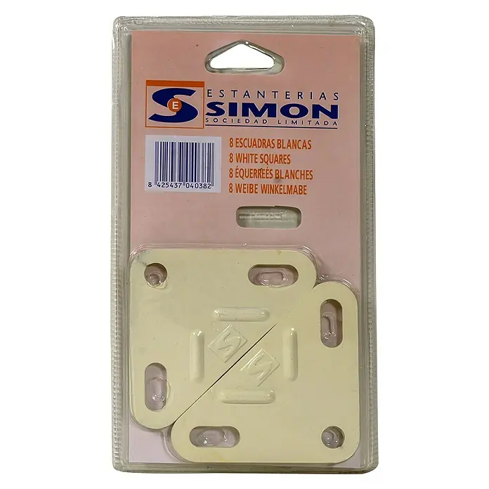 Simonrack Juego de escuadras - 8 ud., Blanco - Paquete de 8 escuadras de ángulo blancas SIMON para estanterías, ideales para estabilizar muebles y construcciones de estanterías.