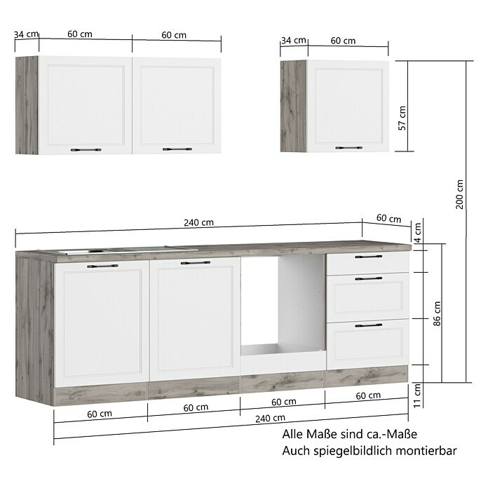 Held Möbel Küchenleerblock Padua (Breite: 240 cm, Weiß, Ohne Elektrogeräte) | BAUHAUS