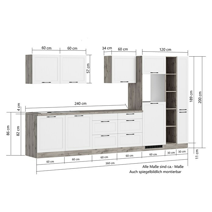 Held Möbel Küchenzeile Padua Typ 1 (Breite: 360 cm, Weiß, Induktionskochfeld, Mit Elektrogeräten) | BAUHAUS