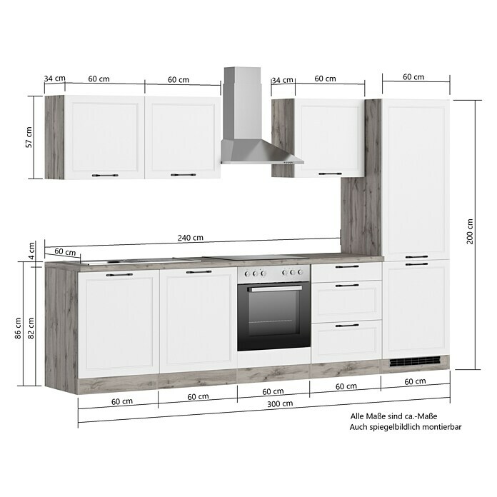 Held Möbel Küchenzeile Padua Typ 3 (Breite: 300 cm, Grau, Mit Elektrogeräten) | BAUHAUS