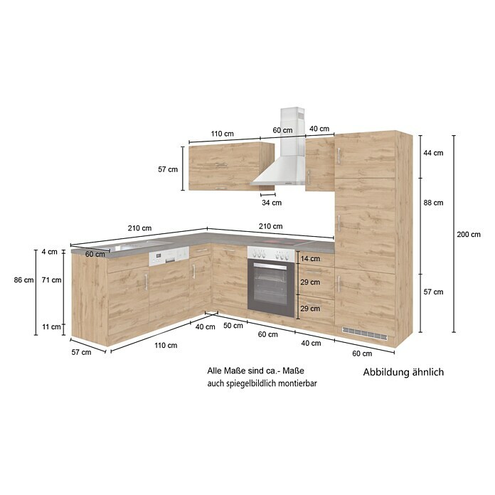 Held Möbel Winkelküche Barolo Typ 5 (B x T: 210 x 270 cm, Wotaneiche, Wotaneiche, Mit Elektrogeräten) | BAUHAUS