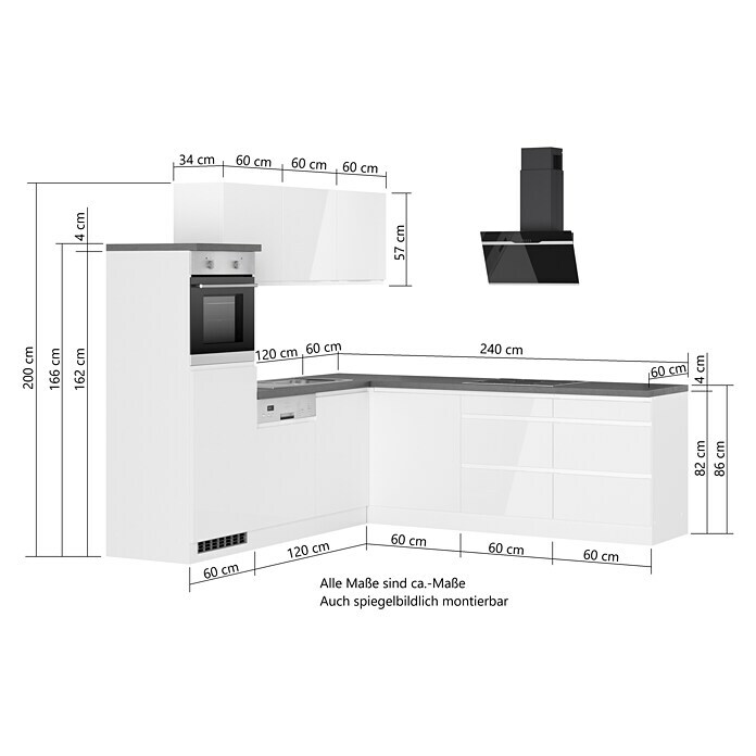 Held Möbel Winkelküche Treviso Typ 3 (B x T: 240 x 240 cm, Weiß, Dekor Arbeitsplatte: Betonoptik, Induktionskochfeld, Mit Elektrogeräten) | BAUHAUS