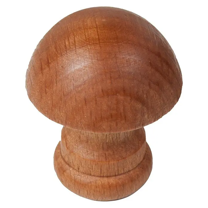 Nesu Pomo para muebles 404 - Ø x Al: 32 x 34 mm, Madera - Primer plano de un pomo de madera torneada con forma de hongo, ideal para restaurar muebles.