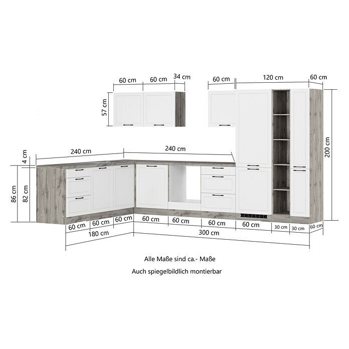 Held Möbel Winkelküche Padua Typ 3 (B x T: 360 x 240 cm, Weiß, Mit Elektrogeräten) | BAUHAUS