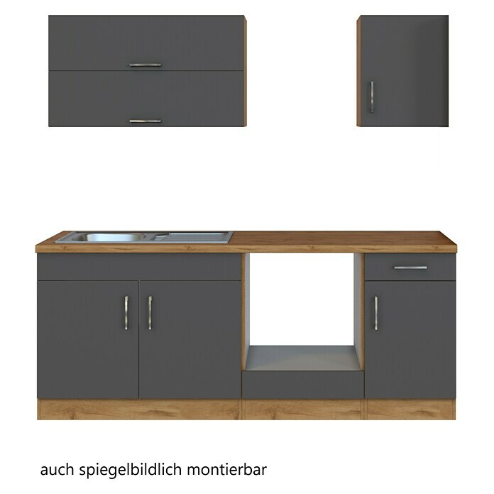 Held Möbel Küchenleerblock (Breite: 210 cm, Anthrazit, Farbe Korpus: Wotaneiche, Ohne Elektrogeräte) | BAUHAUS