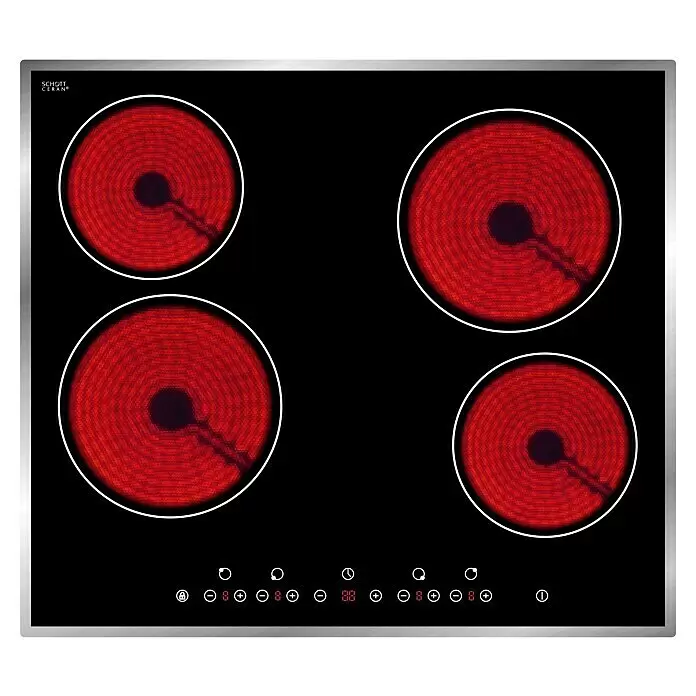 Held Möbel Winkelküche Padua Typ 2 - B x T: 420 x 240 cm, Grau, Mit Elektrogeräten, Cerankochfeld - Schwarzes Glaskeramikkochfeld mit vier rot glühenden Heizzonen und Touch-Bedienelementen.