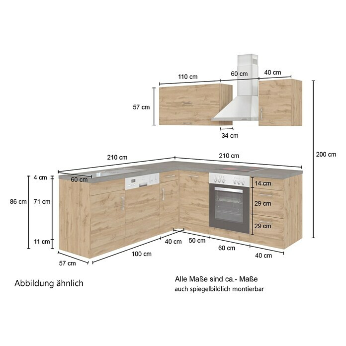 Held Möbel Winkelküche Barolo Typ 3 (B x T: 210 x 210 cm, Wotaneiche, Wotaneiche, Mit Elektrogeräten) | BAUHAUS