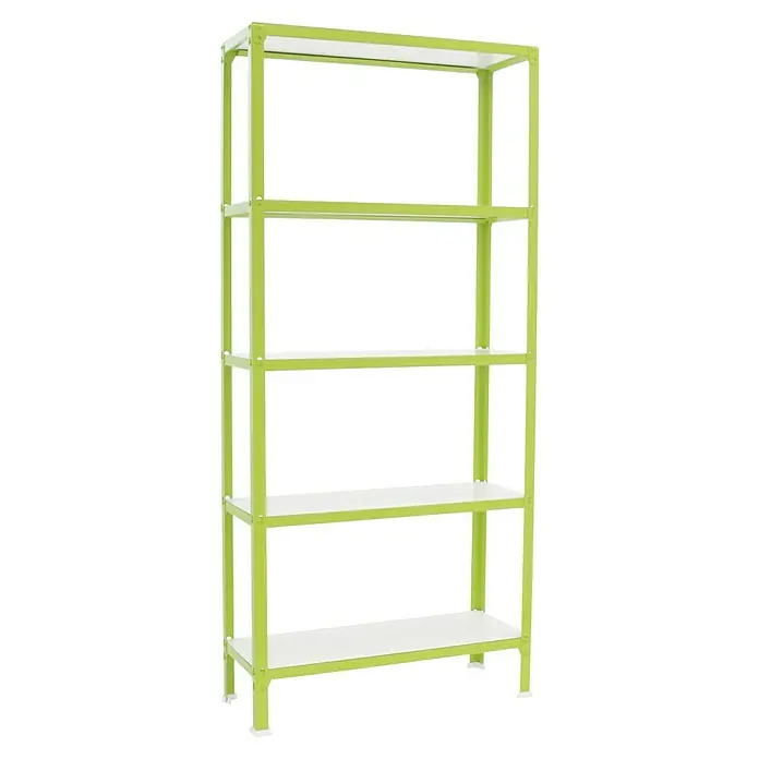Simonrack Simonhome Estantería metálica Homeclick Wood Color Mini - Al x An x Pr: 180 x 80 x 30 cm, Capacidad de carga por balda: 150 kg, Número de baldas: 5 ud., Inserción, Verde - Estantería verde con cinco estantes blancos para almacenar objetos.