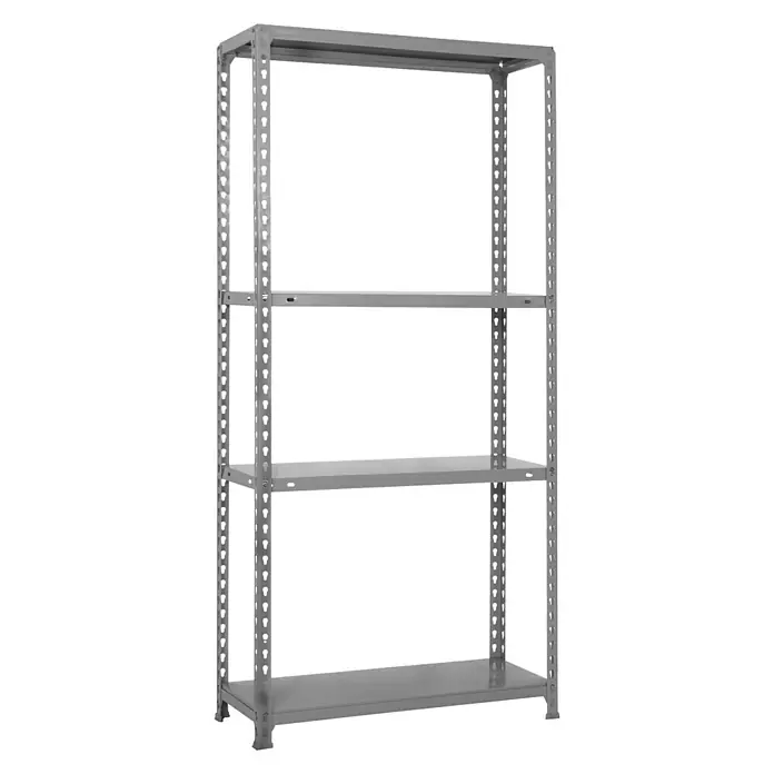 Simonrack Simonclick Estantería metálica Ecoclick Mini - Al x An x Pr: 160 x 80 x 40 cm, Capacidad de carga por balda: 70 kg, Número de baldas: 4 ud., Inserción, Gris - Imagen de una estantería metálica gris con cuatro estantes, perfecta para el almacenamiento y la organización en un garaje o sótano.