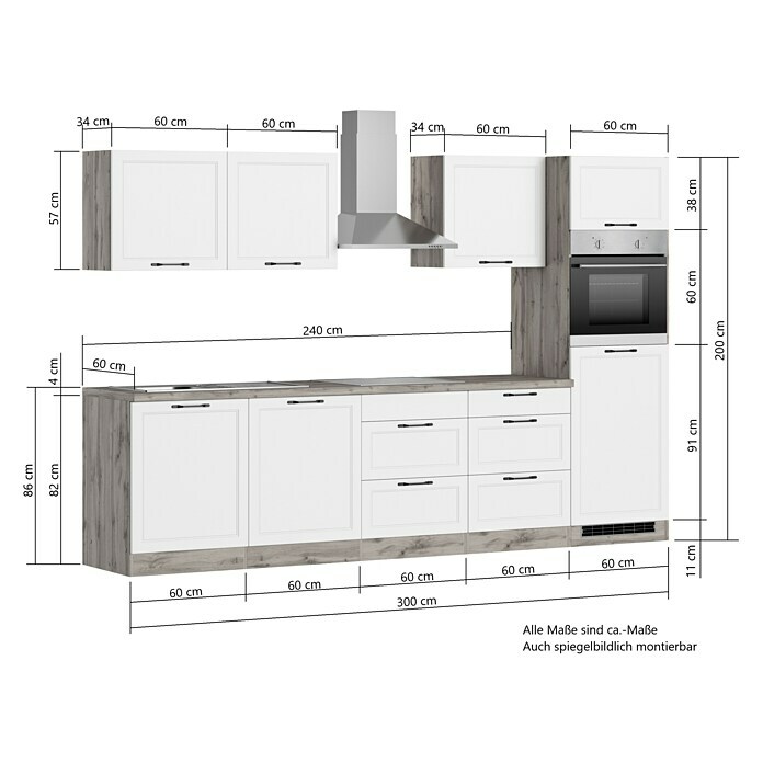 Held Möbel Küchenzeile Padua Typ 1 (Breite: 300 cm, Weiß, Induktionskochfeld, Mit Elektrogeräten) | BAUHAUS