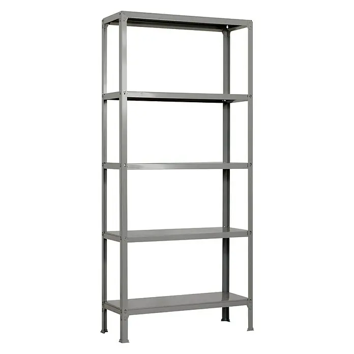 Simonrack Simonhome Estantería metálica Plus - Al x An x Pr: 180 x 100 x 30 cm, Capacidad de carga por balda: 150 kg, Número de baldas: 5 ud., Inserción, Gris - Una estantería gris con cinco niveles, ideal para organizar y almacenar objetos en diversos espacios.