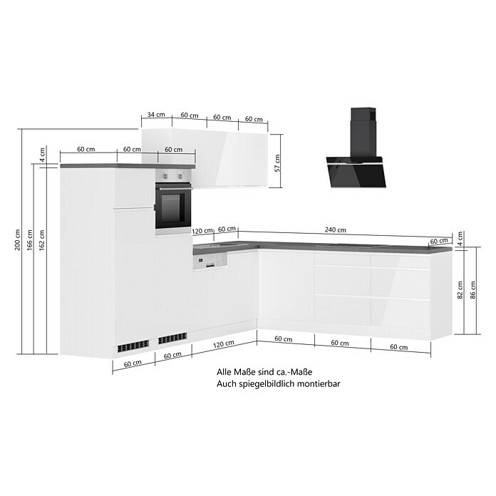 Held Möbel Winkelküche Treviso Typ 2 (B x T: 240 x 300 cm, Weiß, Dekor Arbeitsplatte: Holzoptik, Induktionskochfeld, Mit Elektrogeräten) | BAUHAUS