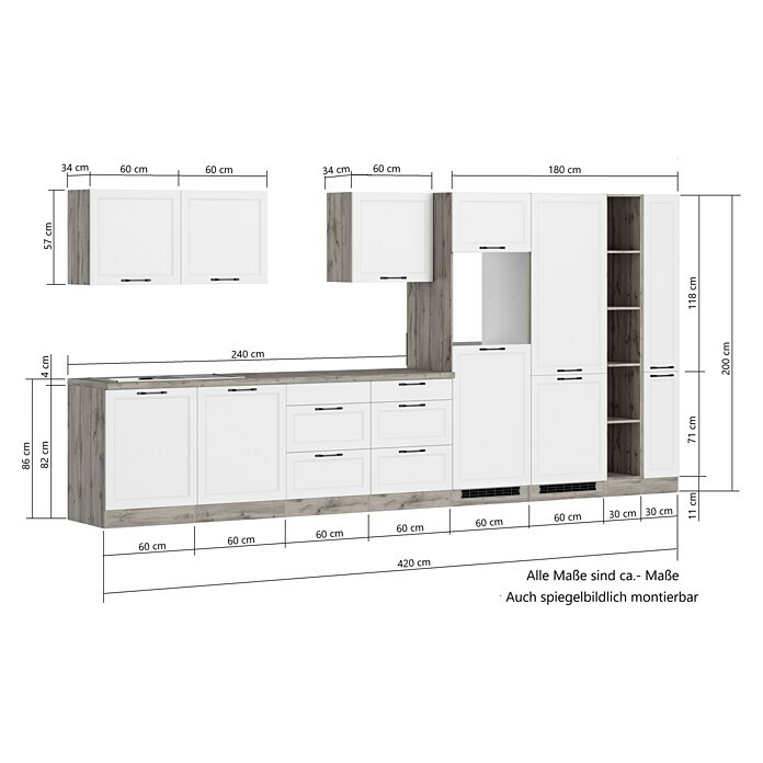 Held Möbel Küchenleerblock Padua (Breite: 420 cm, Farbe Front: Grau, Ohne Elektrogeräte, Für Einbaukühlschrank) | BAUHAUS