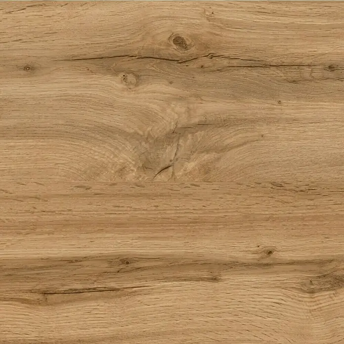 Held Möbel Winkelküche Barolo Typ 3 - B x T: 210 x 210 cm, Wotaneiche, Wotaneiche, Mit Elektrogeräten - Nahaufnahme der natürlichen Holzmaserung mit Ästen und Rissen, die Wärme und rustikale Ästhetik für Möbel oder Böden verleihen.