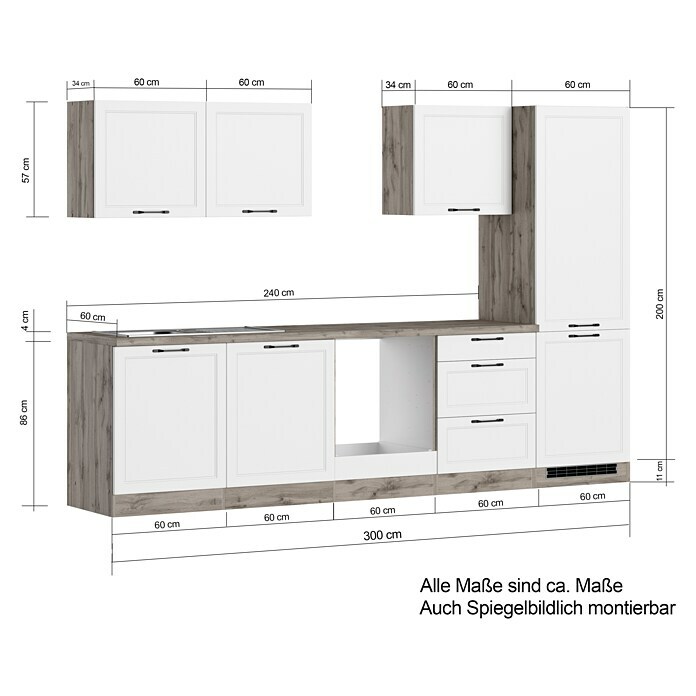 Held Möbel Küchenleerblock Padua (Breite: 300 cm, Weiß, Ohne Elektrogeräte, Für Einbaukühlschrank) | BAUHAUS