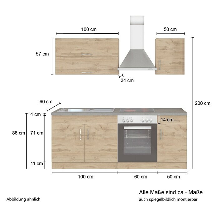 Held Möbel Küchenleerblock (Breite: 210 cm, Wotaneiche, Farbe Korpus: Wotaneiche, Ohne Elektrogeräte) | BAUHAUS