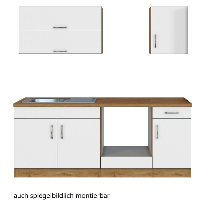 Held Möbel Küchenleerblock (Breite: 210 cm, Weiß, Farbe Korpus: Wotaneiche, Ohne Elektrogeräte) | BAUHAUS