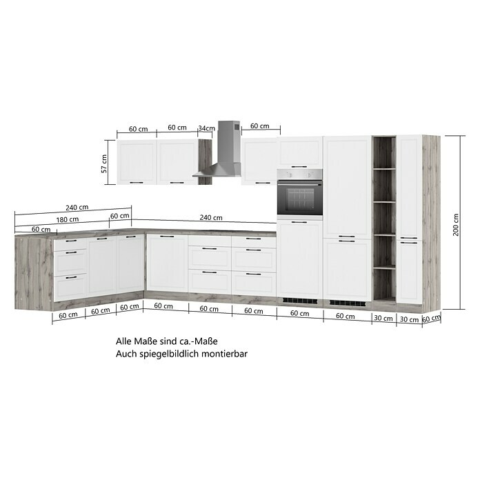 Held Möbel Winkelküche Padua Typ 2 (B x T: 420 x 240 cm, Weiß, Mit Elektrogeräten, Induktionskochfeld) | BAUHAUS