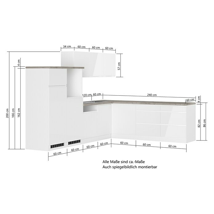 Held Möbel Küchenleerblock Treviso (240 x 300 cm, Weiß, Dekor Arbeitsplatte: Holzoptik, Ohne Elektrogeräte, Für Einbaukühlschrank) | BAUHAUS