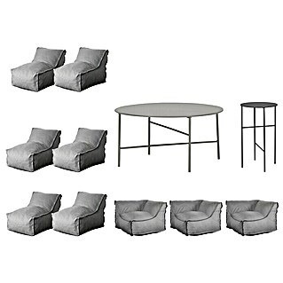 Loungemöbel-Set modular mit Beistelltisch Envy (11 -tlg., Grau/Schwarz, 3 Ecken; 6 Mitten; 2 Tische)