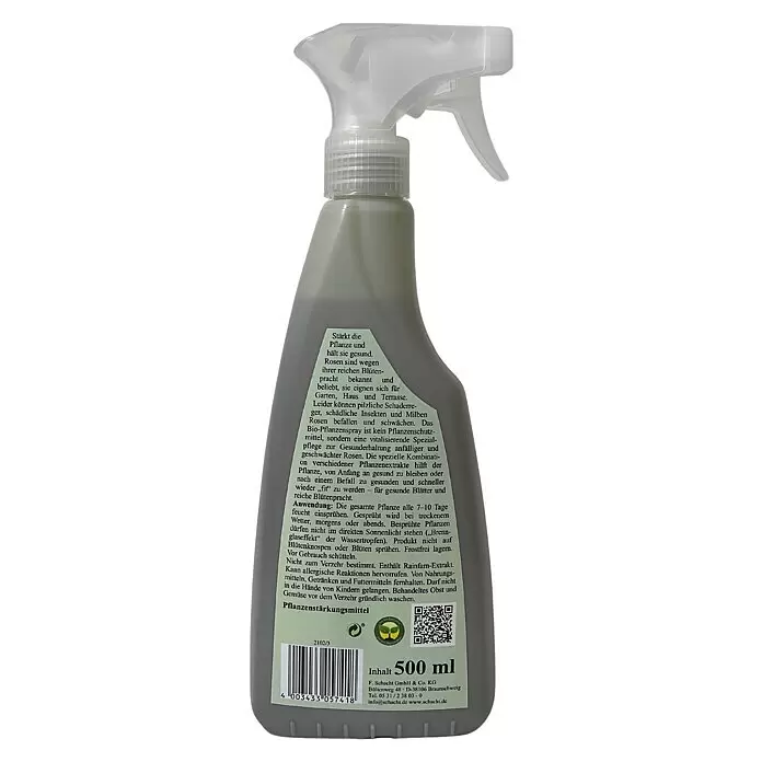 Schacht Rosenspritzmittel Bio Pflanzenspray - 500 ml - Graue Pflanzensprayflasche mit weißem Sprühkopf, 500 ml.