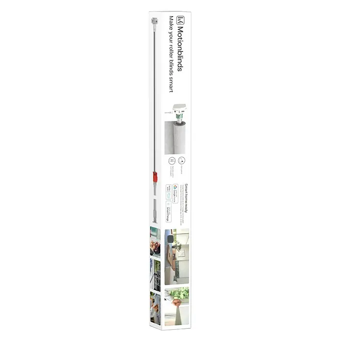 Rollo-Motor MotionBlinds CMD-02 Pull Upgrade Kit - Passend für: Rollos mit 25 -30 mm Rollowellendurchmesser - Bild einer MotionBlinds-Verpackung, die eine smarte Steuerung für Rollos zeigt, um das Zuhause zu automatisieren.