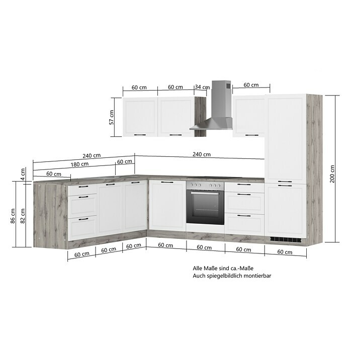 Held Möbel Winkelküche Padua Typ 3 (B x T: 300 x 240 cm, Weiß, Mit Elektrogeräten) | BAUHAUS