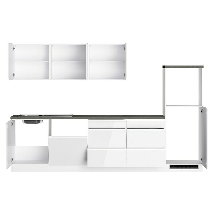 Held Möbel Küchenleerblock Treviso Typ 1 (Breite: 300 cm, Weiß, Dekor Arbeitsplatte: Betonoptik, Ohne Elektrogeräte, Für Side-by-Side Kühlschrank) | BAUHAUS