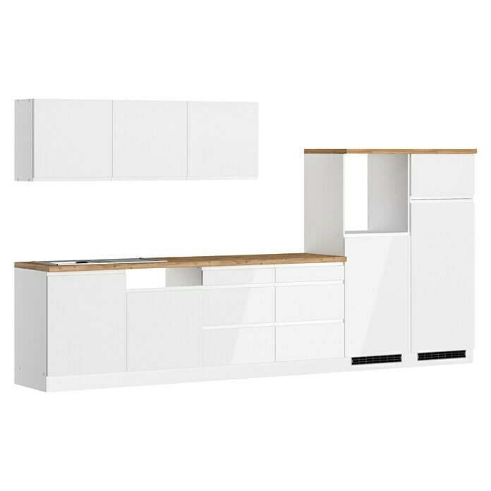 Held Möbel Küchenleerblock Treviso (Breite: 360 cm, Weiß, Dekor Arbeitsplatte: Holzoptik, Ohne Elektrogeräte, Für Einbaukühlschrank) | BAUHAUS