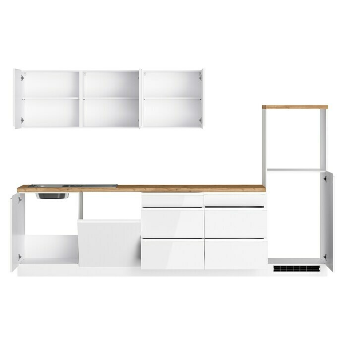 Held Möbel Küchenleerblock Treviso Typ 1 (Breite: 300 cm, Weiß, Dekor Arbeitsplatte: Holzoptik, Ohne Elektrogeräte, Für Side-by-Side Kühlschrank) | BAUHAUS