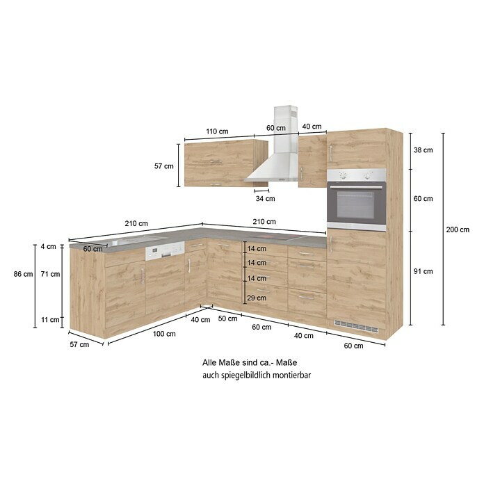 Held Möbel Winkelküche Barolo Typ 8 (B x T: 270 x 210 cm, Wotaneiche, Wotaneiche, Ohne Elektrogeräte) | BAUHAUS