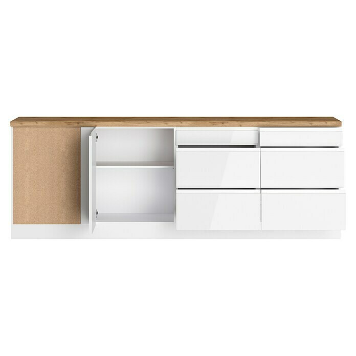 Held Möbel Küchenleerblock Treviso (L x B: 240 x 240 cm, Weiß, Dekor Arbeitsplatte: Holzoptik, Ohne Elektrogeräte, Für Einbaukühlschrank) | BAUHAUS