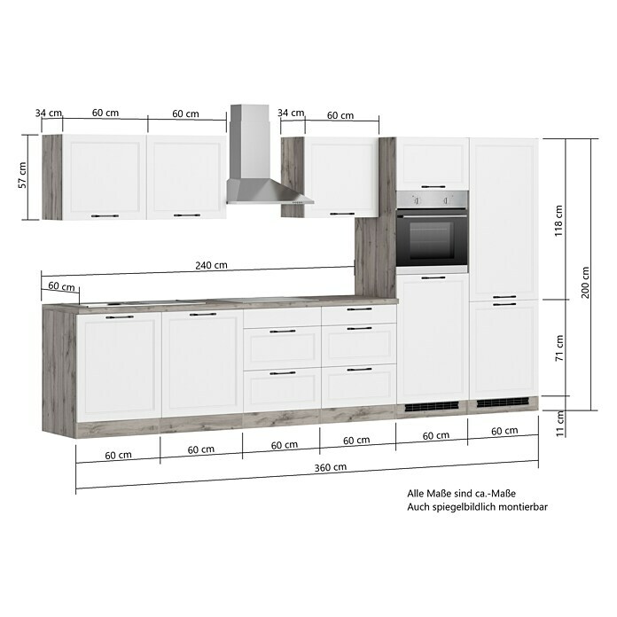 Held Möbel Küchenzeile Padua Typ 2 (Breite: 360 cm, Grau, Mit Elektrogeräten, Induktionskochfeld) | BAUHAUS