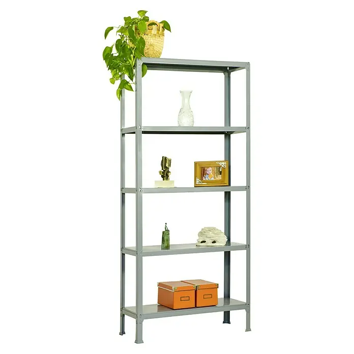 Simonrack Simonhome Estantería metálica Plus - Al x An x Pr: 180 x 100 x 30 cm, Capacidad de carga por balda: 150 kg, Número de baldas: 5 ud., Inserción, Gris - La estantería metálica gris cuenta con cinco niveles y ofrece espacio de almacenamiento para plantas, jarrones, objetos decorativos y cajas.