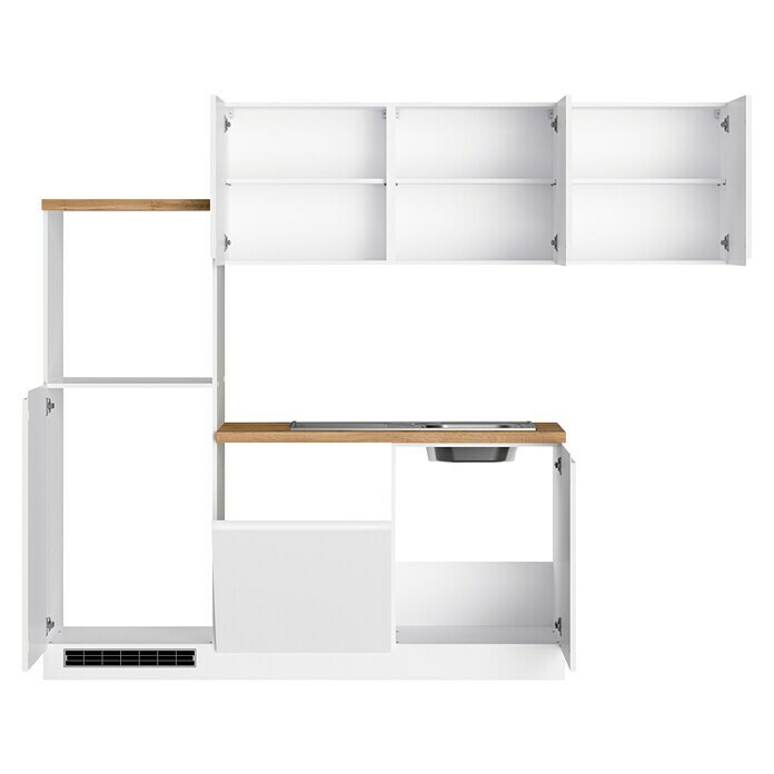 Held Möbel Küchenleerblock Treviso (L x B: 240 x 240 cm, Weiß, Dekor Arbeitsplatte: Holzoptik, Ohne Elektrogeräte, Für Einbaukühlschrank) | BAUHAUS