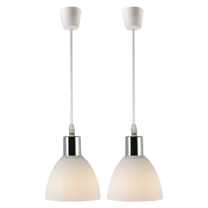 Nordlux Ray Lámpara colgante redonda - 80 W, Ø x Al: 12 x 16,5 cm, Blanco, E14 - Dos elegantes lámparas colgantes con pantalla blanca y detalles cromados. Las luces son ideales para espacios modernos.