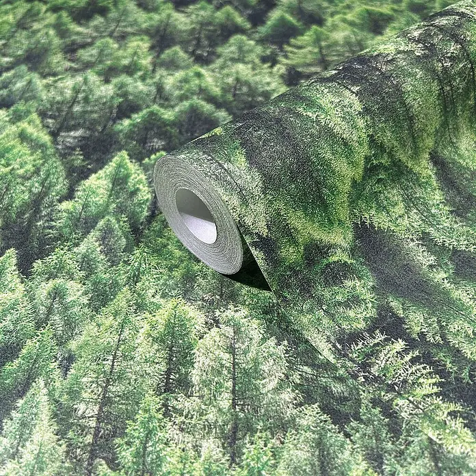 Marburg Struktura Vliestapete Nadelwald - Grün, Floral, 10,05 x 0,53 m - Tapetenrolle mit einem dichten Waldmuster, ideal für eine natürliche Wandgestaltung und eine gemütliche Atmosphäre.