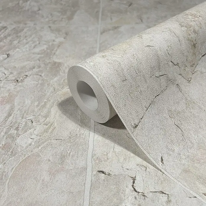 Marburg Struktura Vliestapete - Beigegrau, Fliesenoptik, 10,05 x 0,53 m - Eine Rolle Steintapete in natürlichen Farbtönen, die eine rustikale und elegante Wandgestaltung ermöglicht.