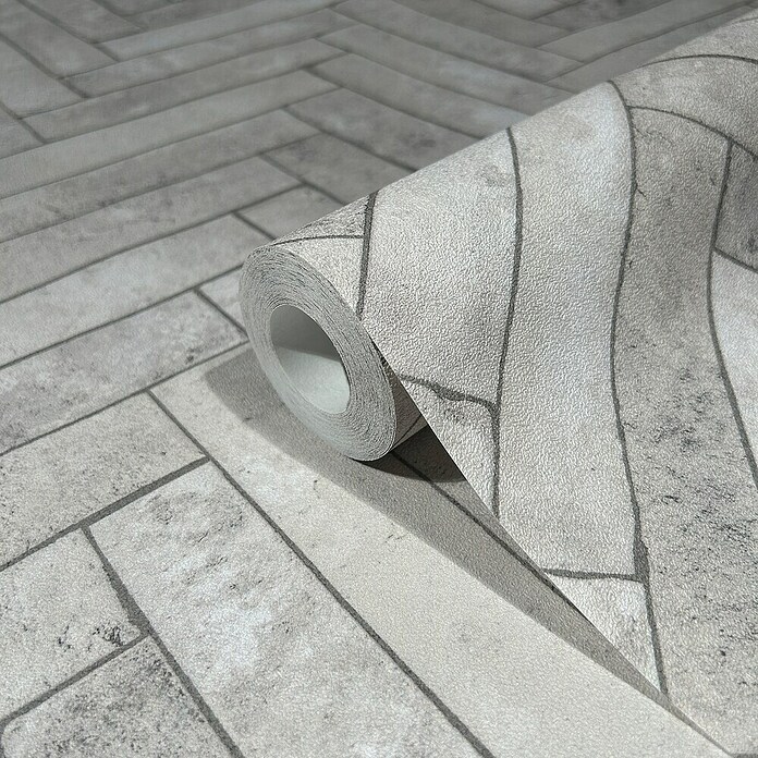 Marburg Struktura Vliestapete Fischgrat (Grau, Steinoptik, 10,05 x 0,53 m) | BAUHAUS