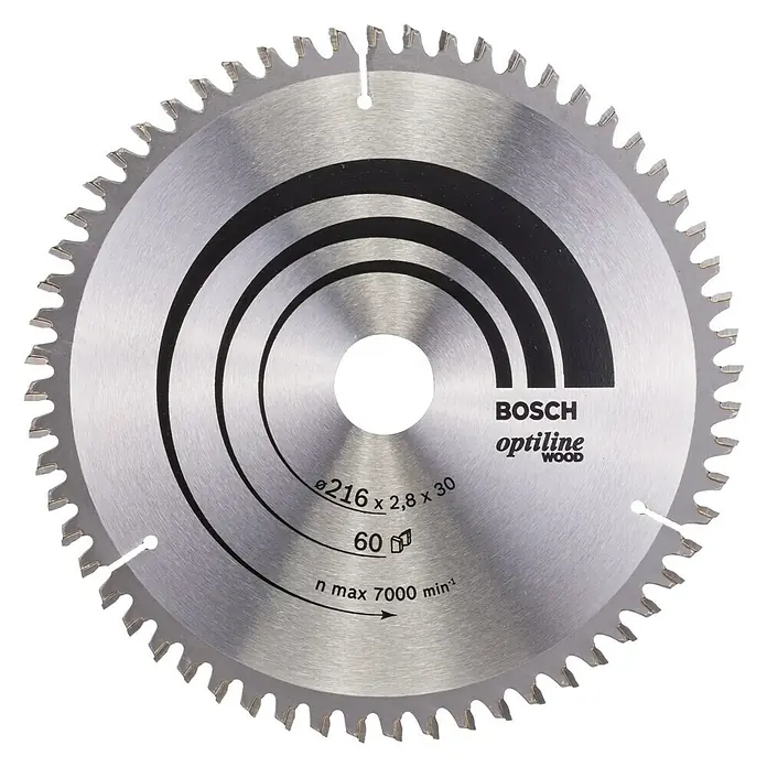 Bosch Disco de sierra Optiline Wood - Diámetro: 216 mm, Orificio: 30 mm, 60 ud. - Hoja de sierra circular Bosch Optiline Wood, 216 mm de diámetro, ideal para cortes limpios en madera. Precisa y duradera para resultados profesionales.